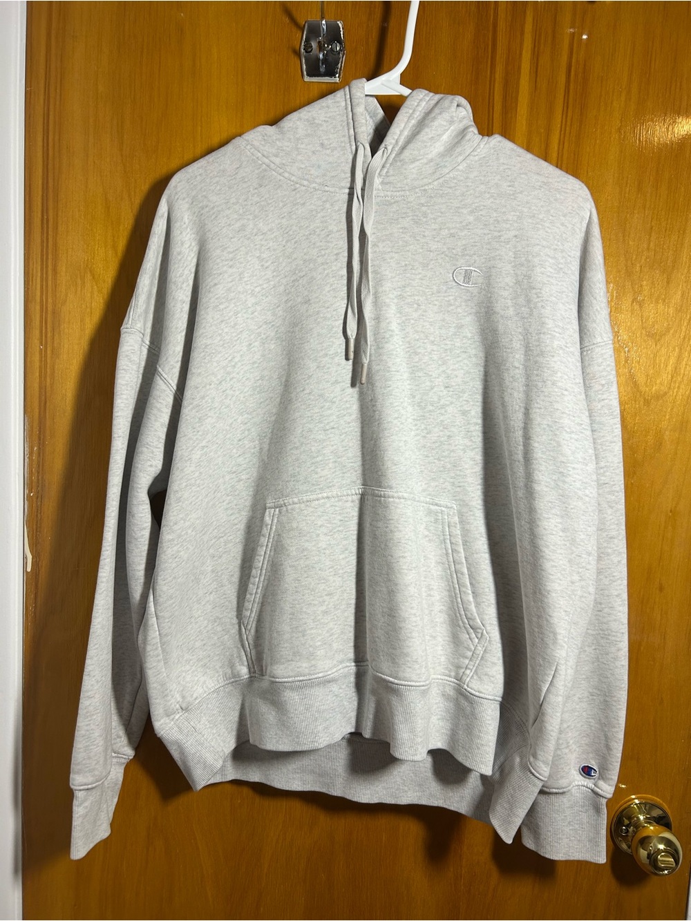 Champion Light Gray Pullover Hoodie with Subtle Logo